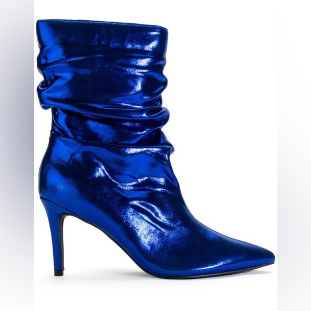 Azalea Wang Blue Iridescent Slouchy High Heel Stiletto Boots